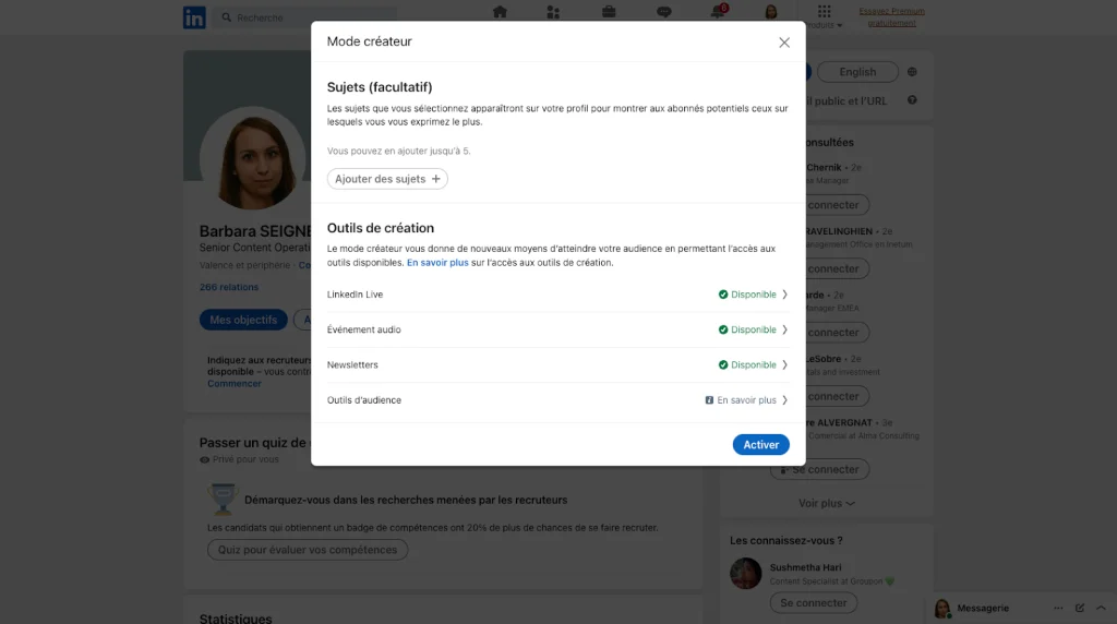 mode créateur Linkedin