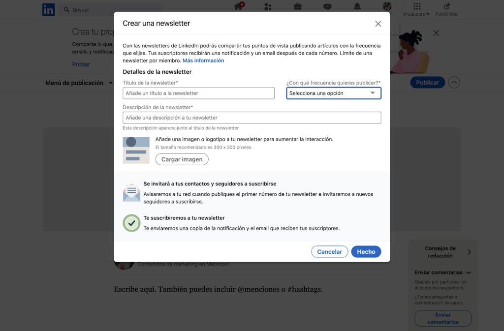 como crear una newsletter en linkedin