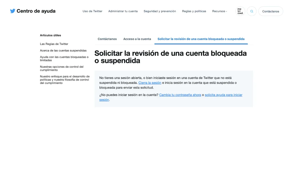 solicitar revision cuenta bloqueada twitter