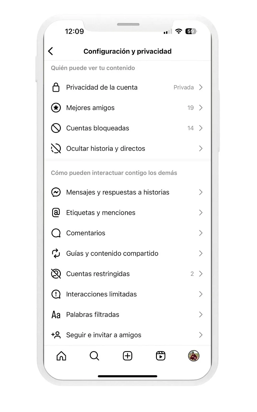 cuenta privada en instagram
