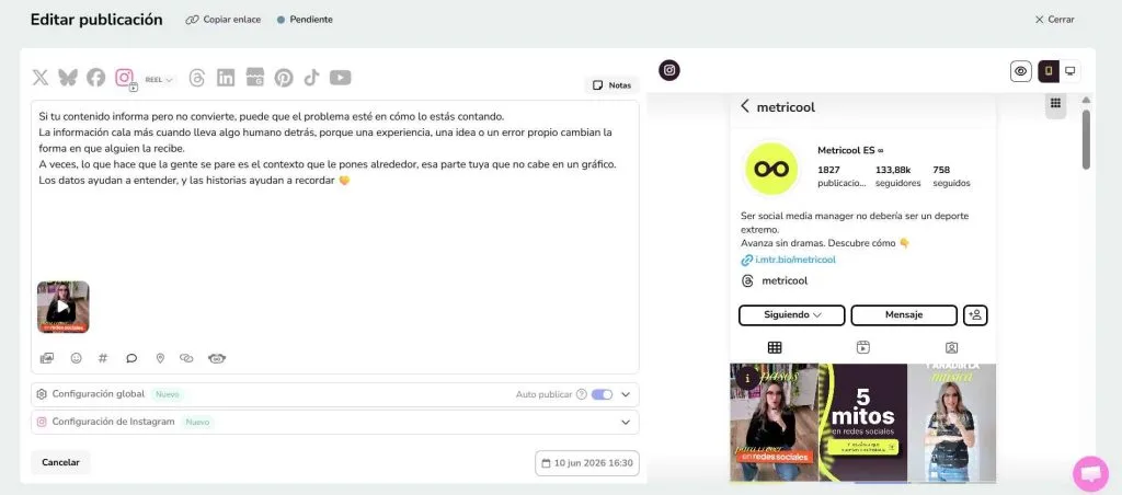 Metricool como aplicación para ordenar el feed de Instagram