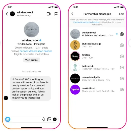 instagram creator marketplace partnership messages