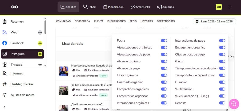 novedades en Metricool: métricas en Instagram
