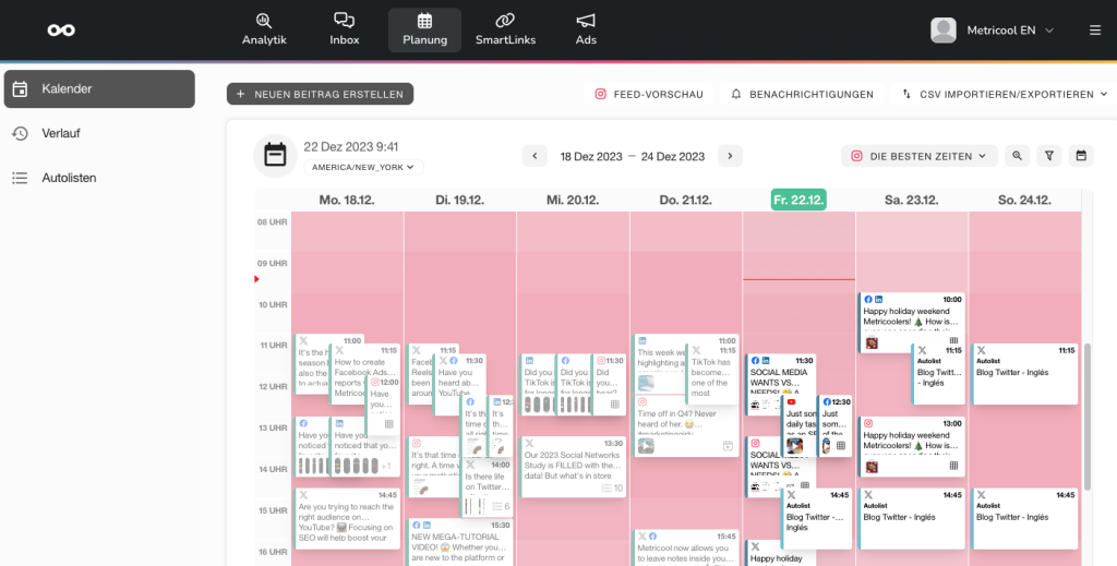 Metricool Social Media Planung