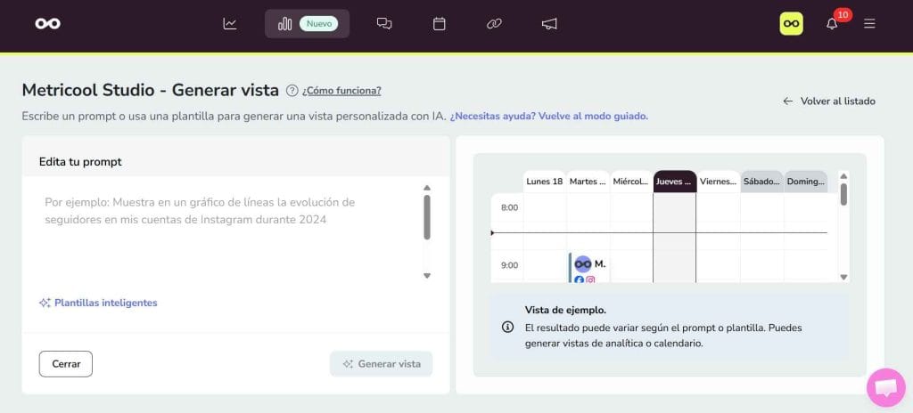 Cómo hacer informes con IA con Metricool Studio