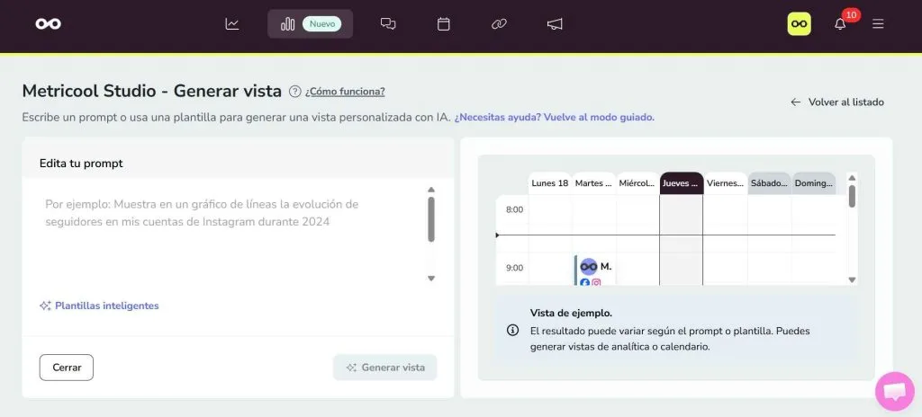 Cómo hacer informes con IA con Metricool Studio