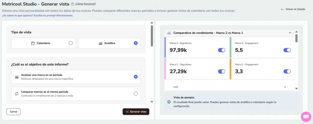 informes de Instagram creados con Metricool Studio