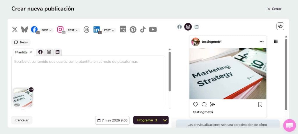 Planificar redes sociales con Metricool