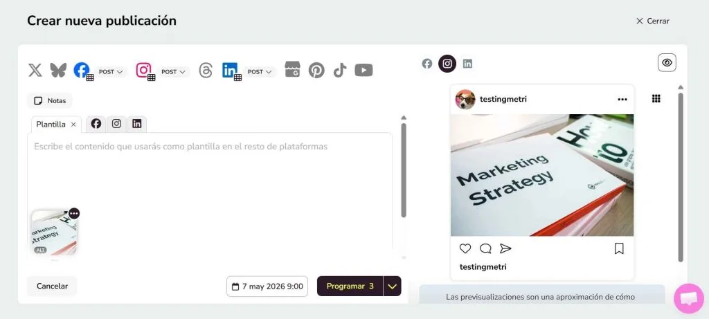 Planificar redes sociales con Metricool