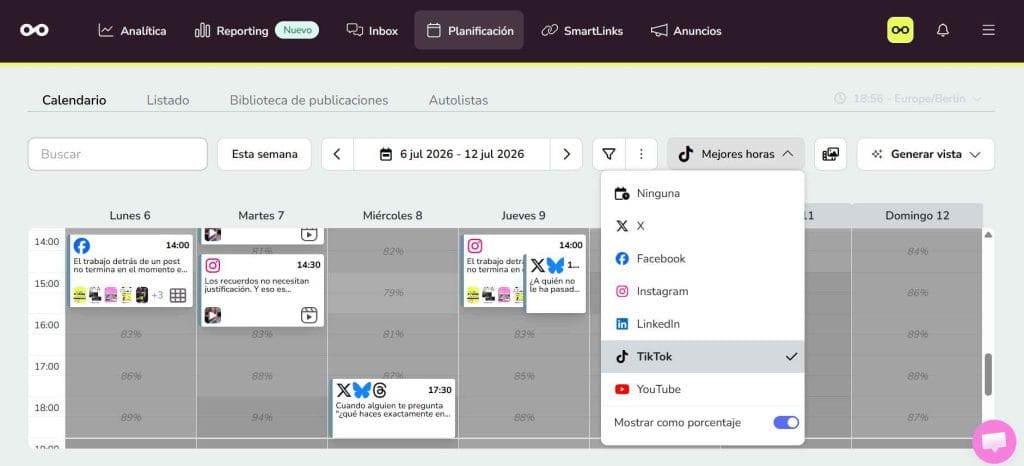 Mejores horas para publicar en TikTok con Metricool
