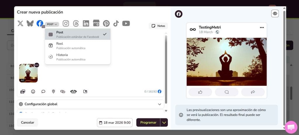 planificar contenido de Facebook con Metricool