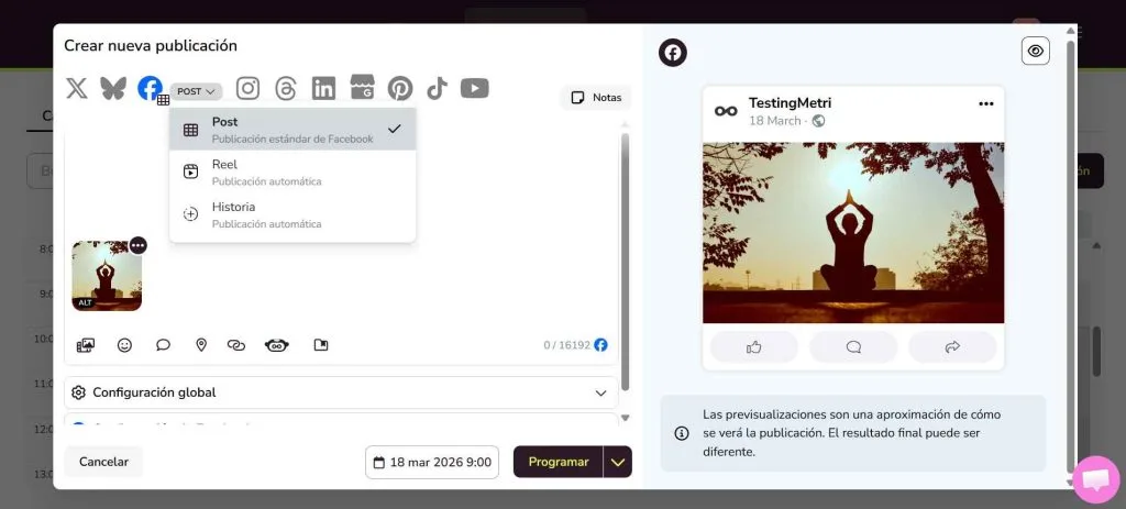 planificar contenido de Facebook con Metricool
