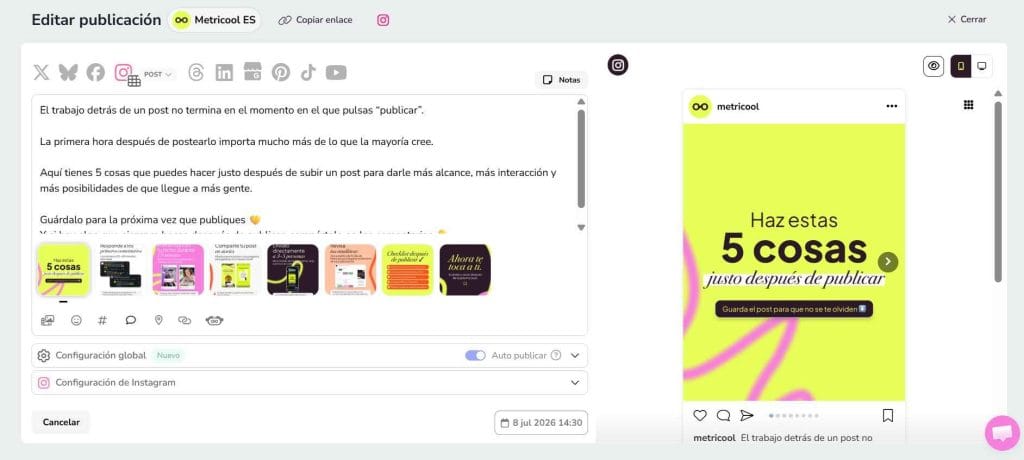 cómo planificar contenido para Instagram con Metricool
