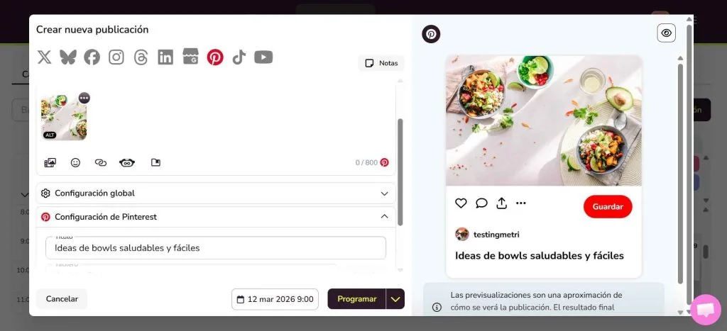 Planificar contenidos de Pinterest con Metricool