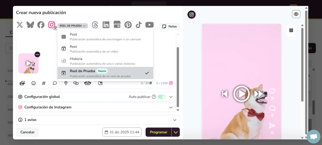 reels de prueba instagram