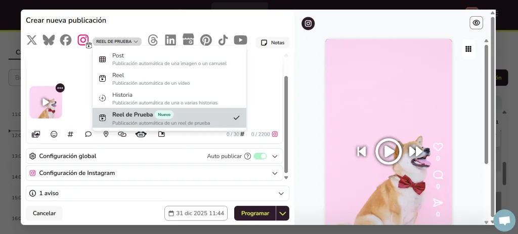 reels de prueba instagram