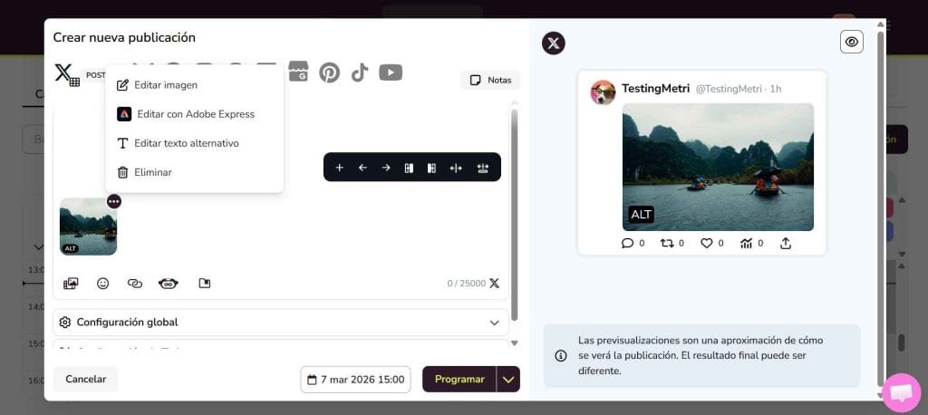 Planificación del contenido de Twitter con Metricool