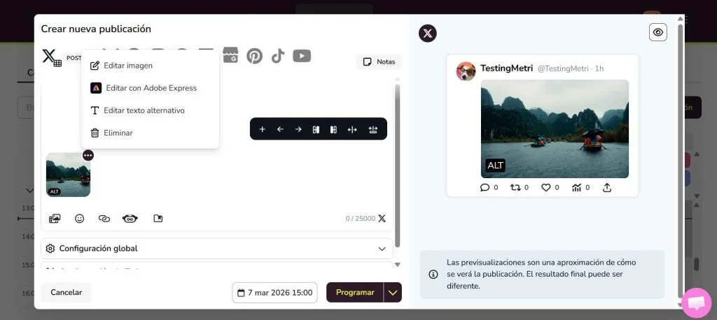 Planificación de Twitter con Metricool