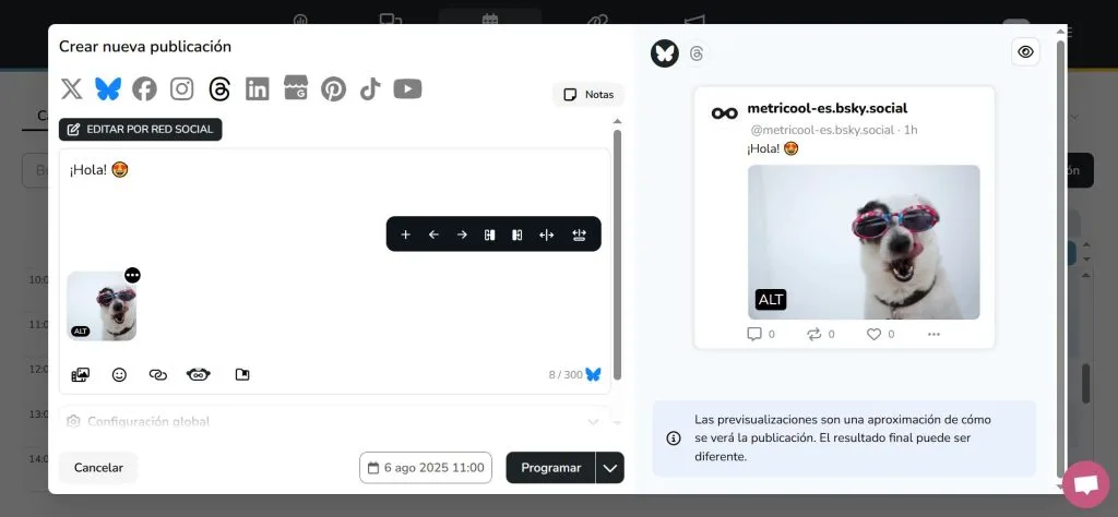 metricool como herramienta para programar bluesky y threads
