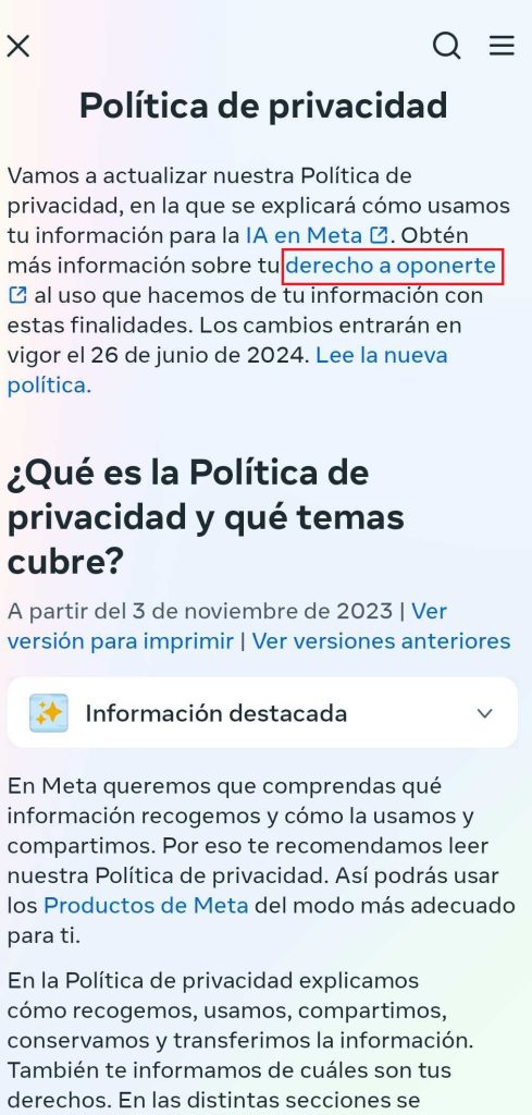 cómo pedir a Meta que no use tus datos