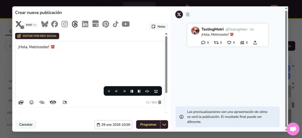 threads vs x: programar en Metricool