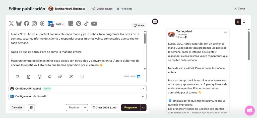 programar publicaciones en linkedin con claude