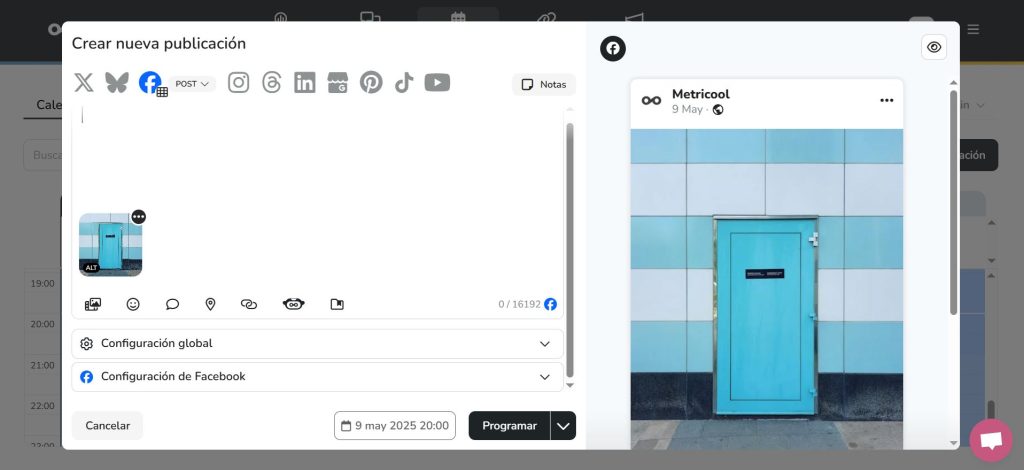 programar publicaciones en facebook con Metricool