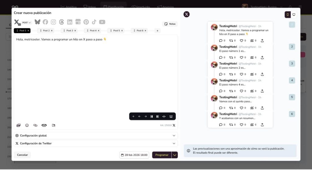 programar hilo en x twitter