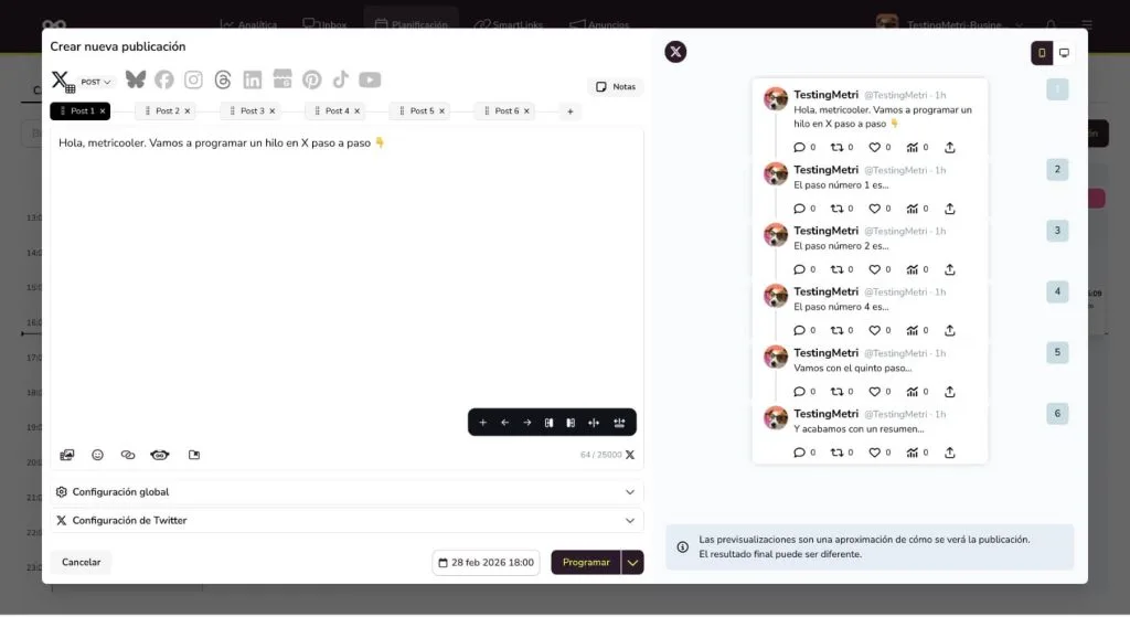programar hilo en x twitter
