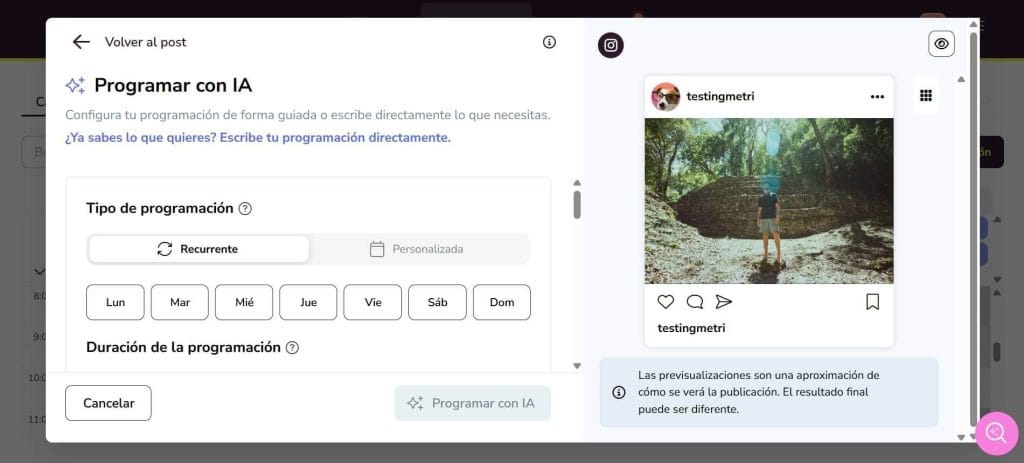 Novedades Metricool: programar con IA 