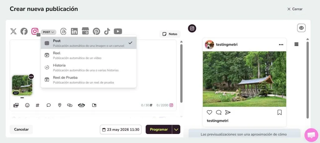 Planificador de Metricool como herramienta para automatizar Instagram