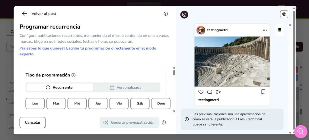 Programar Recurrencia desde Metricool