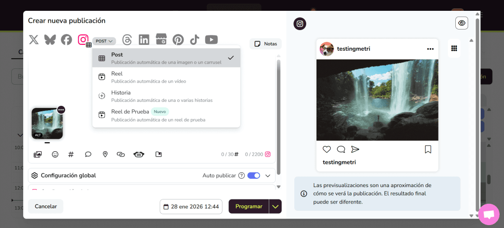 cómo publicar en Instagram desde Metricool