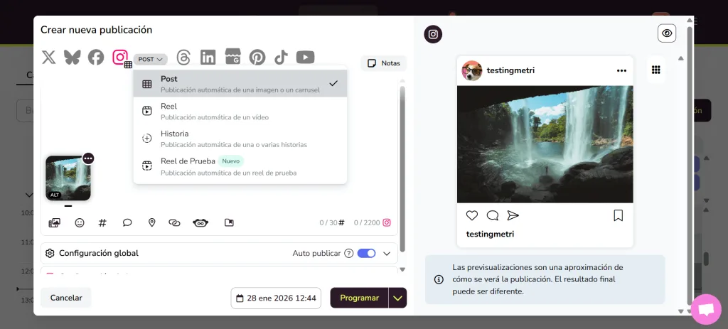 cómo publicar en Instagram desde Metricool