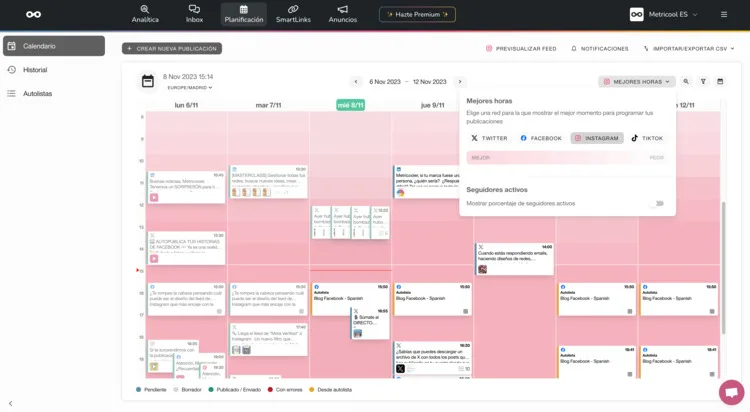Horarios con más seguidores conectados